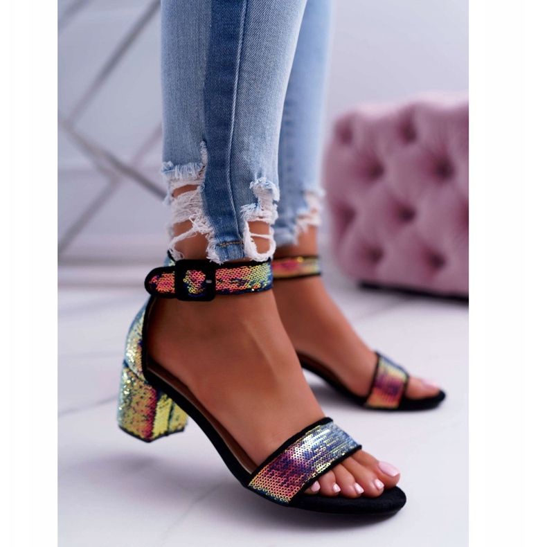 Naisten sandaalit korkokenkällä Lu Boo Iridescent Paljetit Musta Tindal 2