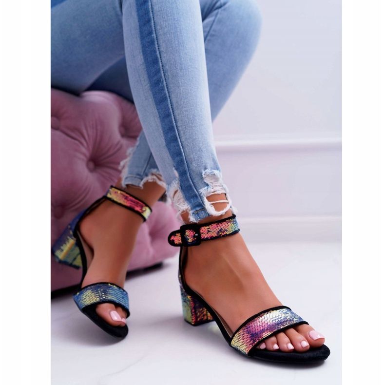 Naisten sandaalit korkokenkällä Lu Boo Iridescent Paljetit Musta Tindal 1