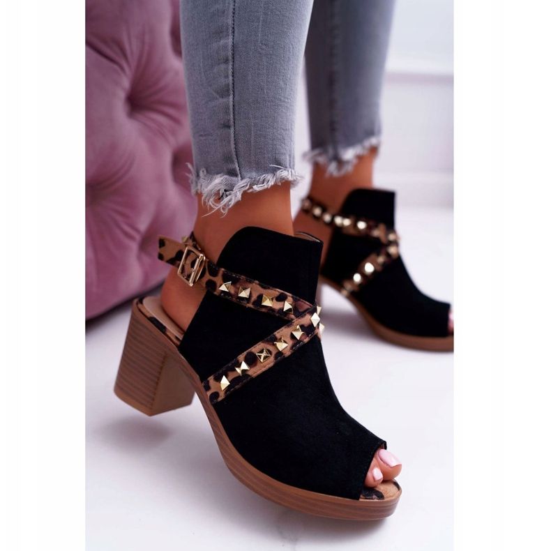 Naisten sandaalit korkealla korolla Lu Boo Black 318-30 Fiode musta 1