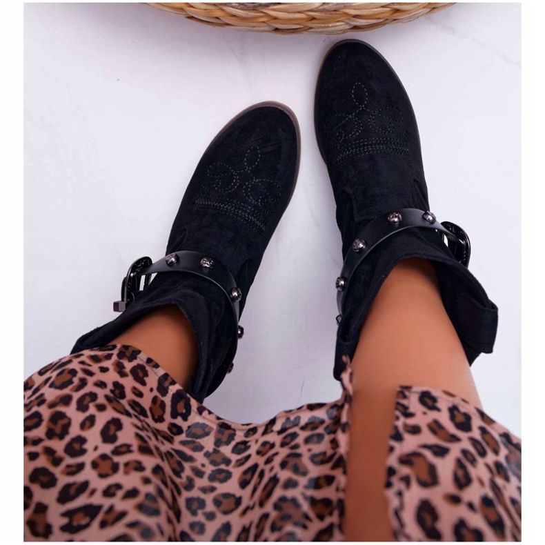 FB2 Naisten saappaat Flat Heel Cowboy -saappaat, joissa solki Musta Ewella 1