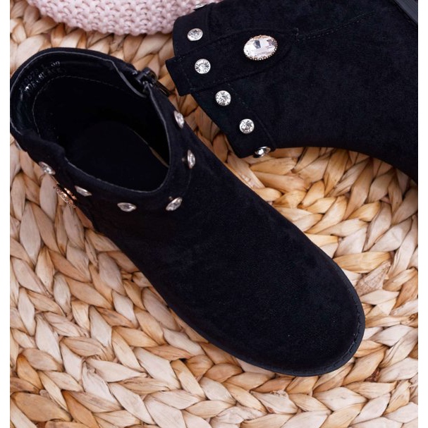 POPA Lasten mustat saappaat kristalleilla Venici Flat Heel 2