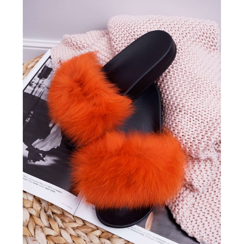 Naisten tossut, joissa on luonnollista turkista oranssi naturis 2