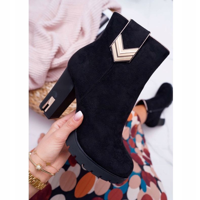 FE1 Naisten saappaat kantapäässä Lämmin mokkanahka M319 Musta Midway 1