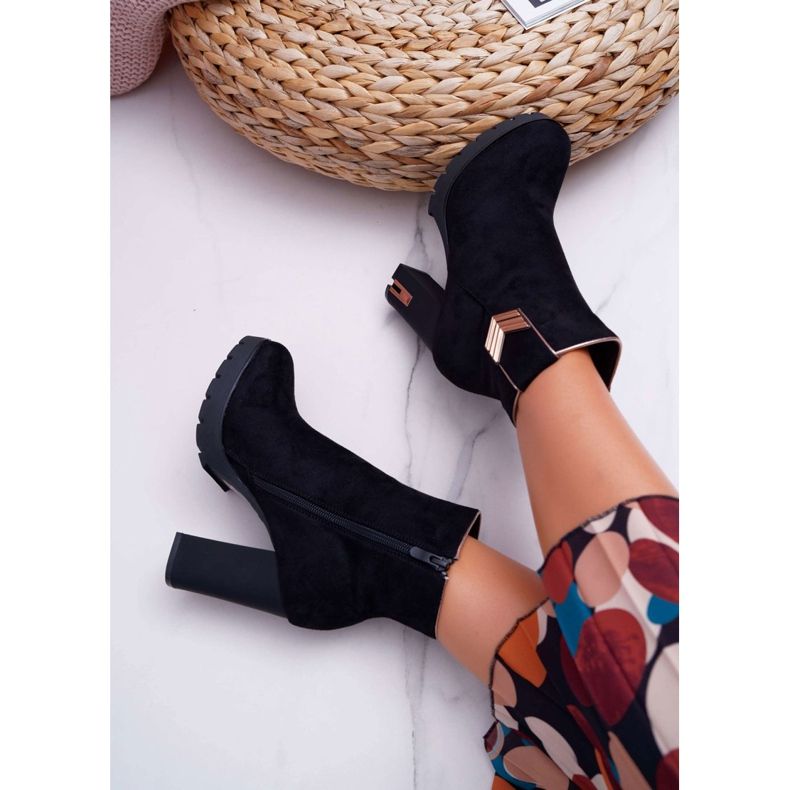 FE1 Naisten saappaat kantapäässä Lämmin mokkanahka M319 Musta Midway 2