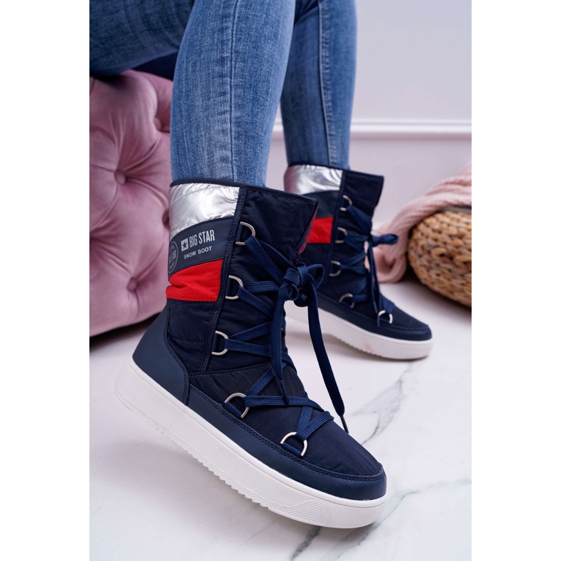 Naisten lumikengät turkiksella Big Star Navy Blue EE274657 tummansininen 1