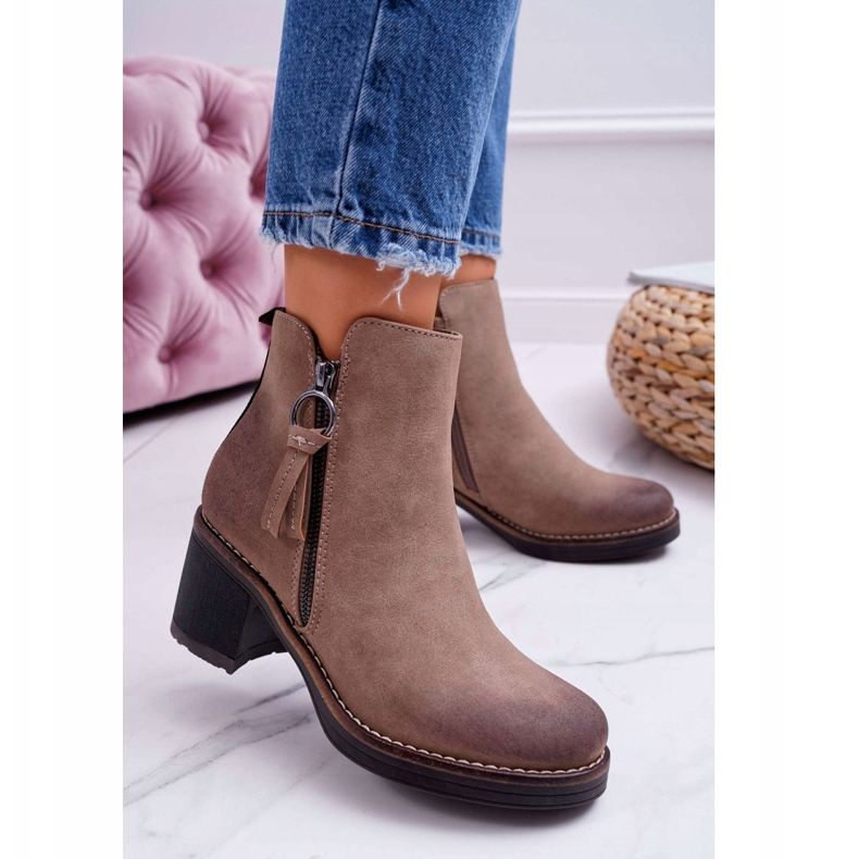 FRJEIN Naisten saappaat kantapäässä Lämmin huopa Beige Delia 1