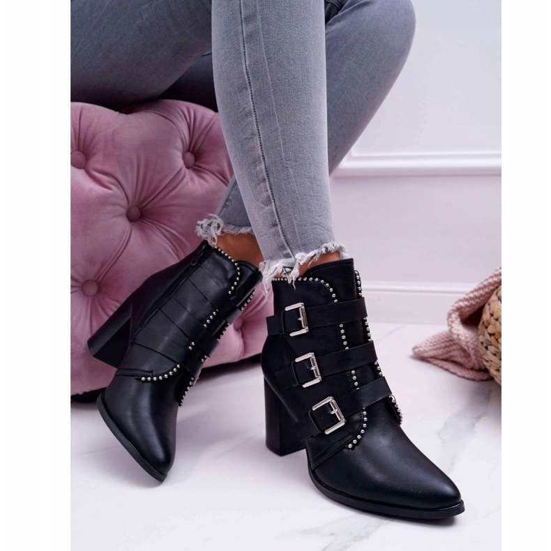 FJ1 Naisten saappaat kantapäällä soljilla Musta Finbas 2