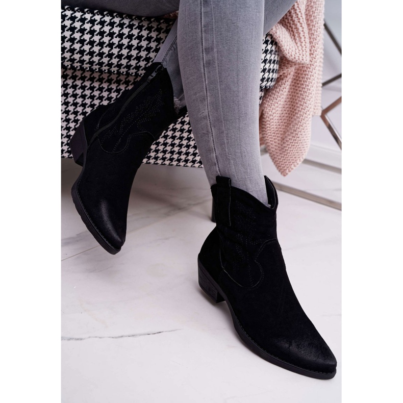 BUGO Naisten Cowboy -saappaat Suede Black Ferders musta 2