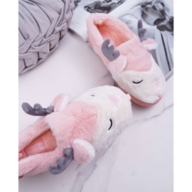 BUGO Naisten tohvelit turkiksella, porot, poronruusut vaaleanpunainen 2