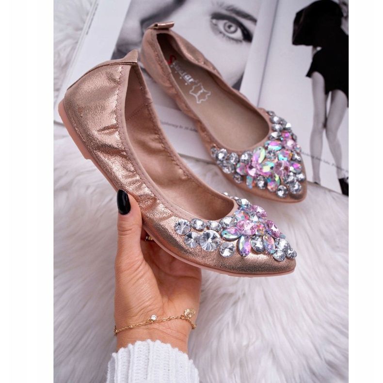 PS1 Naisten ballerinat kivillä Rose Gold Crystal vaaleanpunainen 1