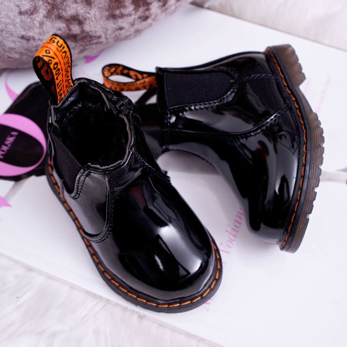 FRROCK Lasten saappaat Lämmin vetoketju Lakattu musta Gustro 2