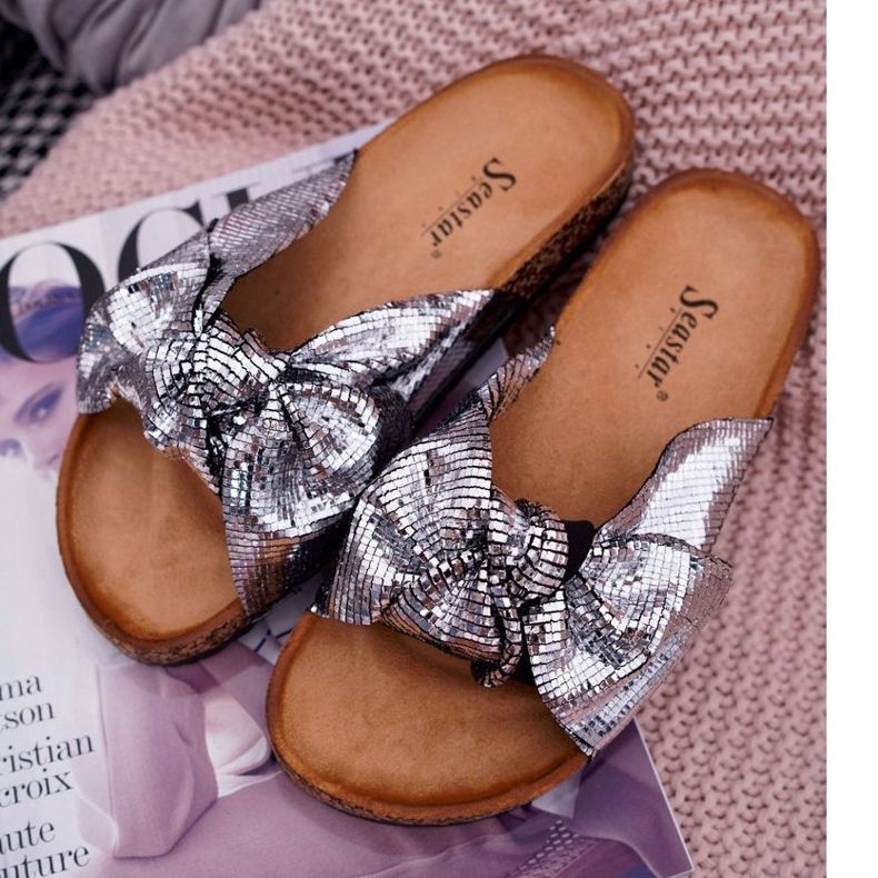 PS1 Naisten tossut, joissa hopea metallinen rusetti harmaa 1