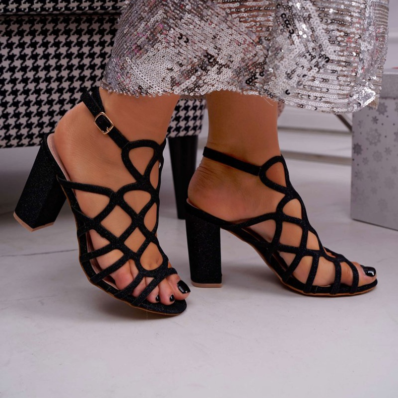 SEA Naisten sandaalit kantapäällä Glitter Black Gete musta 2