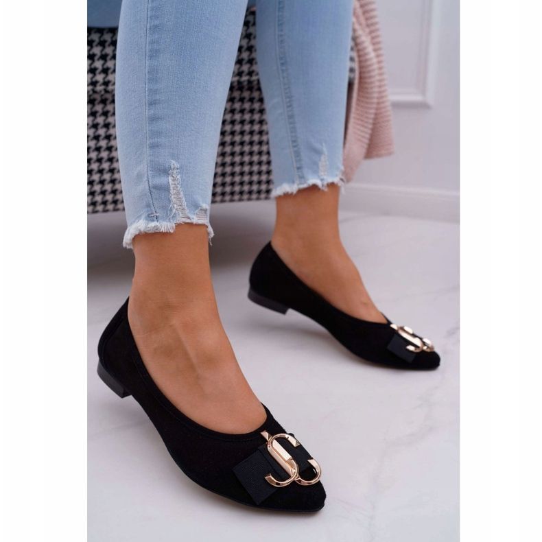 Nicole Naisten musta mokkanahka ballerinat Portes 2