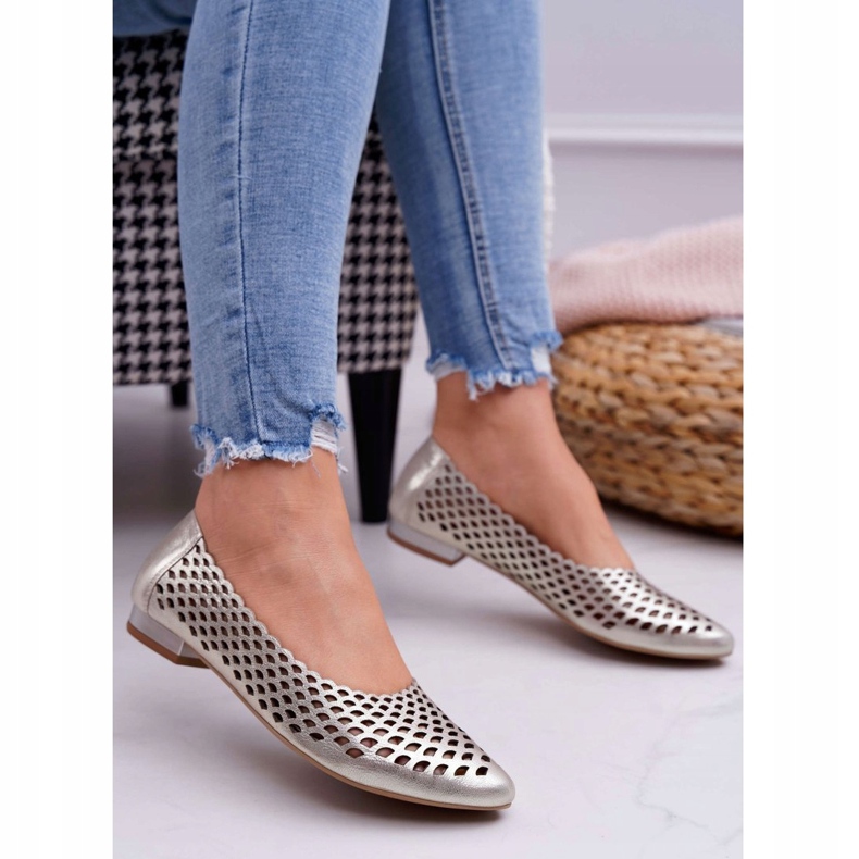 Exquisite Naisten kulta -nahkabalerinat Hieno 1107/1 kultainen 1