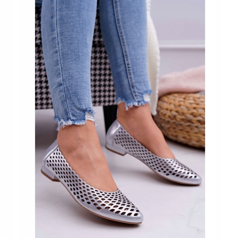 Exquisite Naisten ballerinat Hopea nahka Hieno 1107/1 harmaa 1