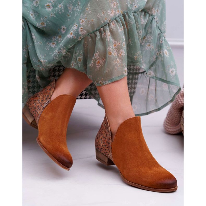 Naisten matalat saappaat Maciejka Kevään nahka punainen 04091-49 ruskea 2