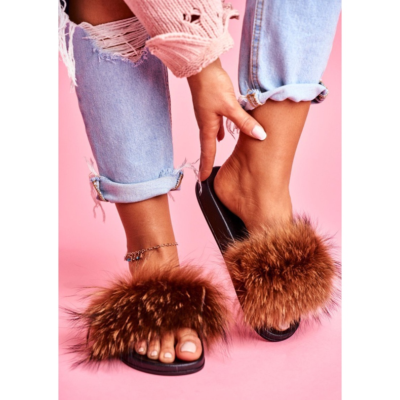 Naisten tohvelit, joissa on luonnonkarvainen ruskea naturis 2