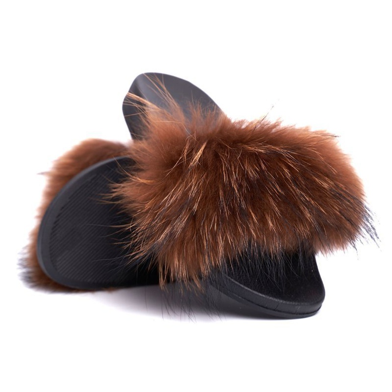 Naisten tohvelit, joissa on luonnonkarvainen ruskea naturis 1