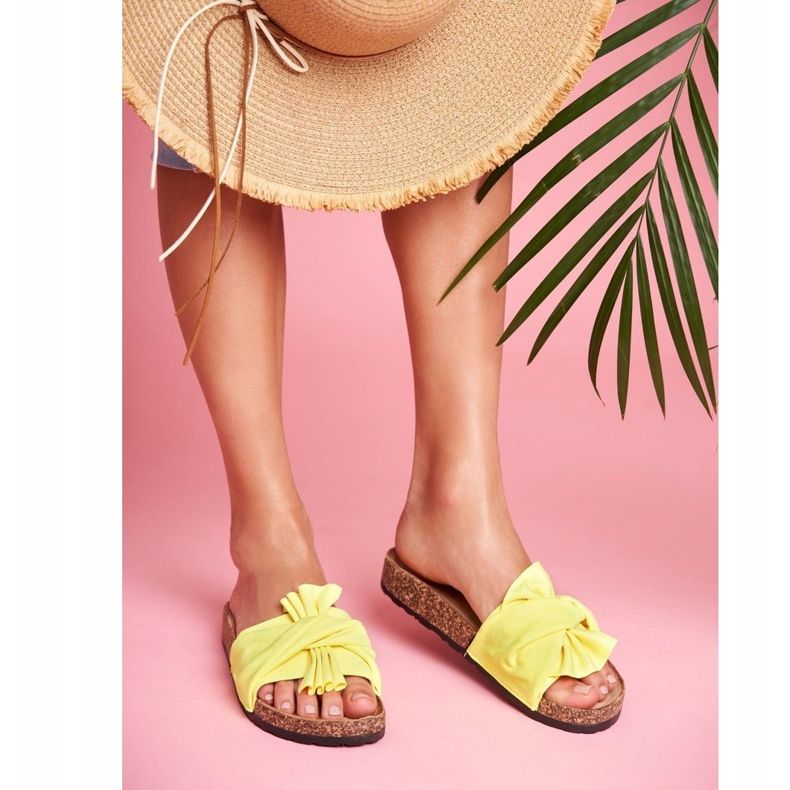 PS1 Naisten tohvelit korkkinauhoilla Neon keltainen rusetti 1