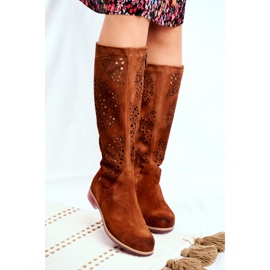 Naisten korkeat saappaat Maciejka Leather Openwork Camel 04525-29 ruskea 2