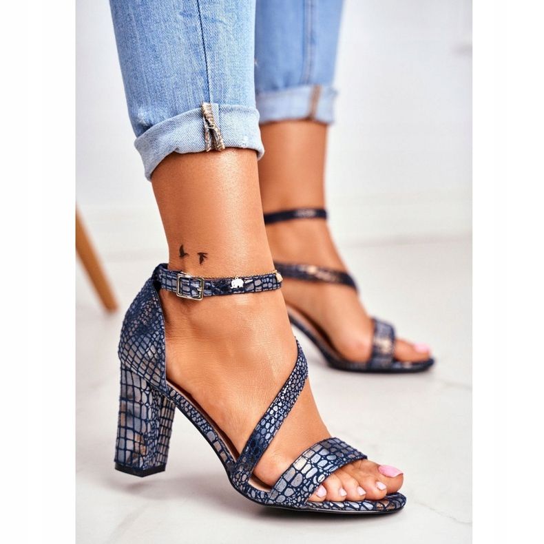 Naisten sandaalit korkealla korolla Sergio Leone Navy Blue Husk SK870 laivastonsininen 1