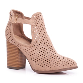 Naisten saappaat kantapäässä Suede Openwork Beige Morrena 1