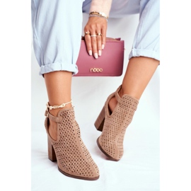 Naisten saappaat kantapäässä Suede Openwork Beige Morrena 2