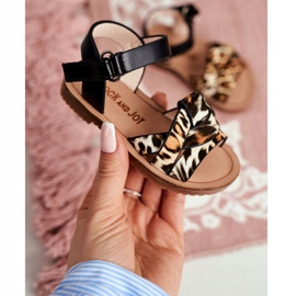 FRROCK Lasten sandaalit tarranauhalla tytöille Leopard Mimi musta 1