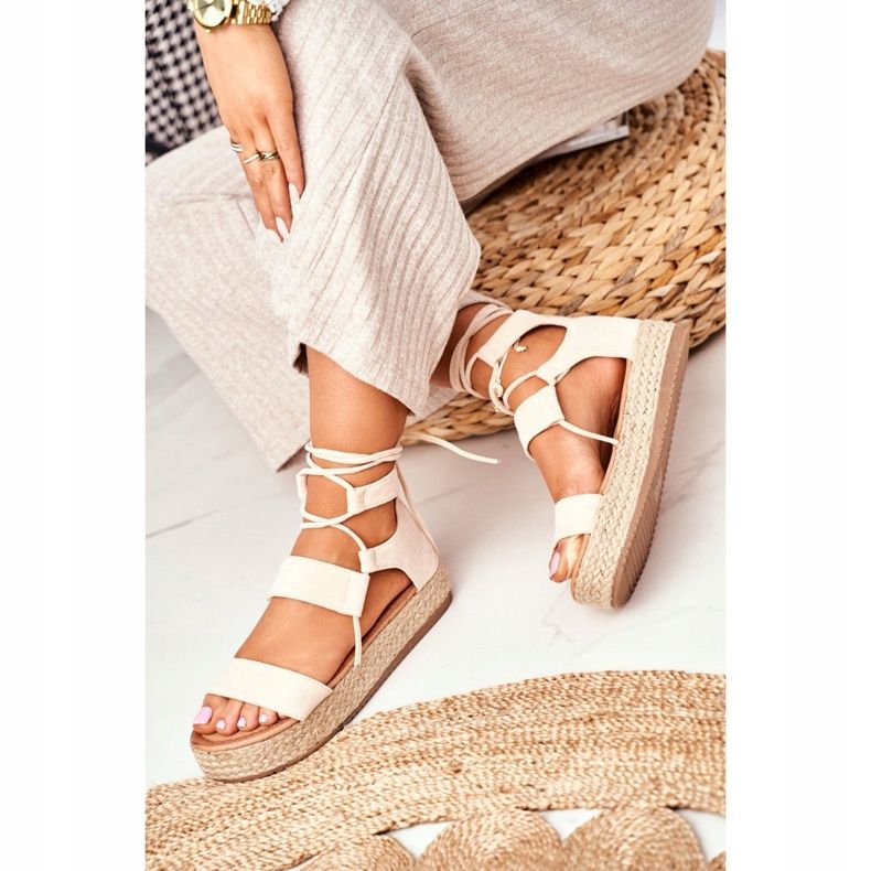 Naisten espadrillit lavalla sidottu beige Fuerta 2