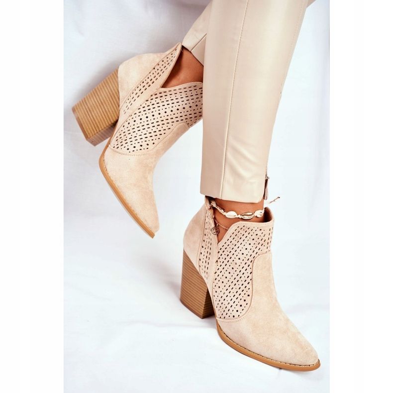 MSMG Naisten saappaat kantapäässä Suede Openwork Light Beige Shades 1