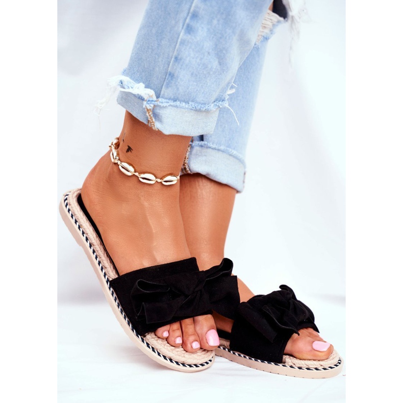 FRJ Musta Happiness Naisten tossut, joissa on rusetti 1