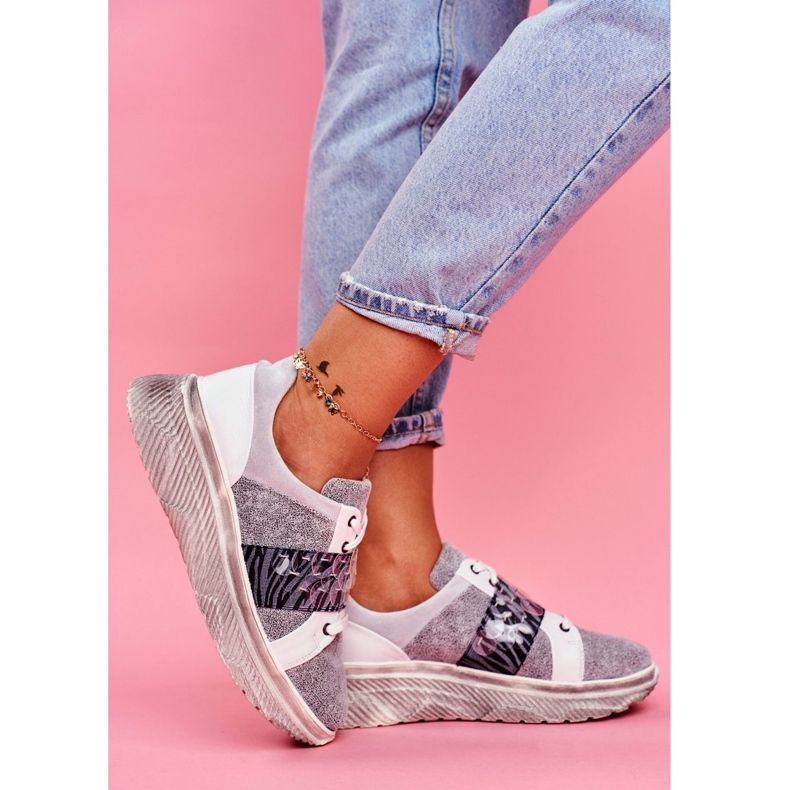 Urheilukengät Naisten nahkakengät Maciejka 04448-03 valkoinen harmaa 1