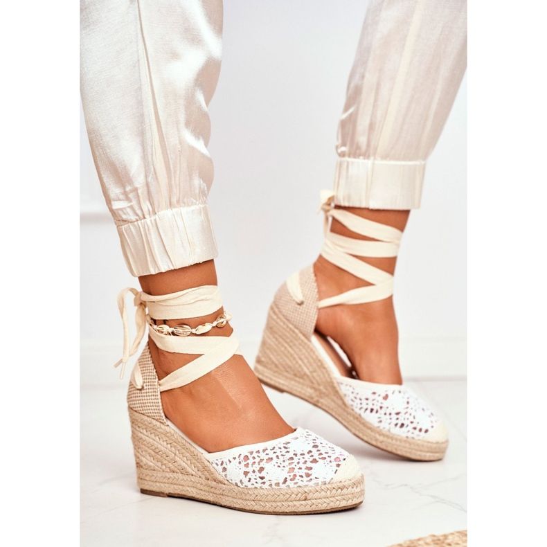 FRID Naisten Sandaalit On Wedge Espadrilles Lace Vieno valkoinen 1
