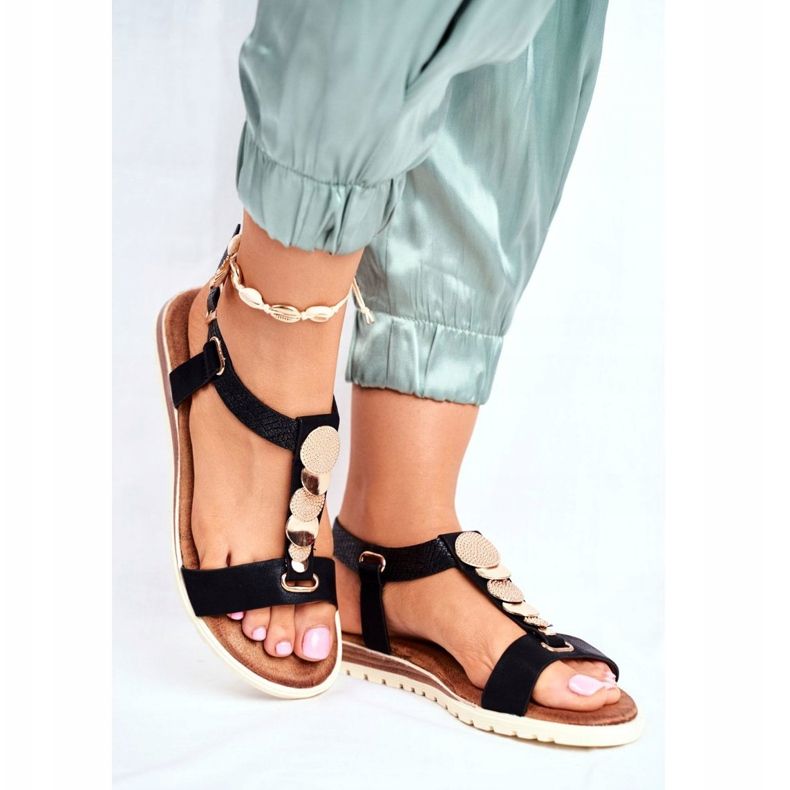 EVE Litteät mustat naisten sandaalit Milton -koristeilla 2