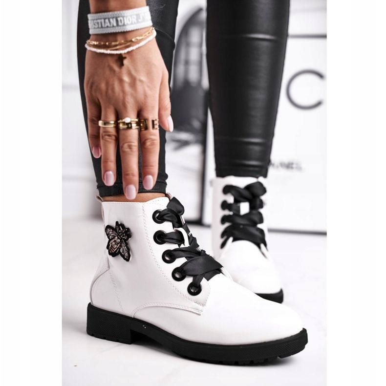 Naisten saappaat tasainen kantapää lakattu valkoinen Sergio Leone BT530 2