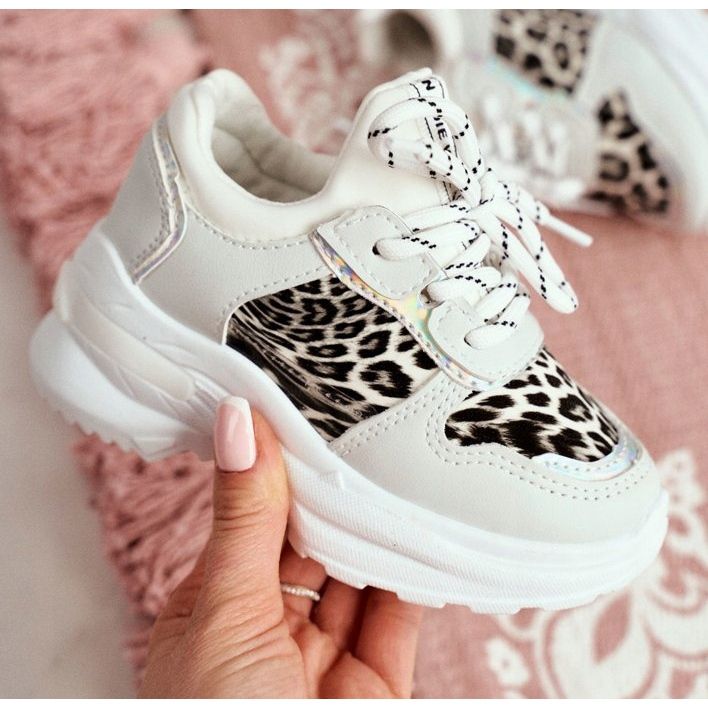 FRROCK Valkoiset Penny Leopard Print Lasten urheilukengät valkoinen harmaa 2