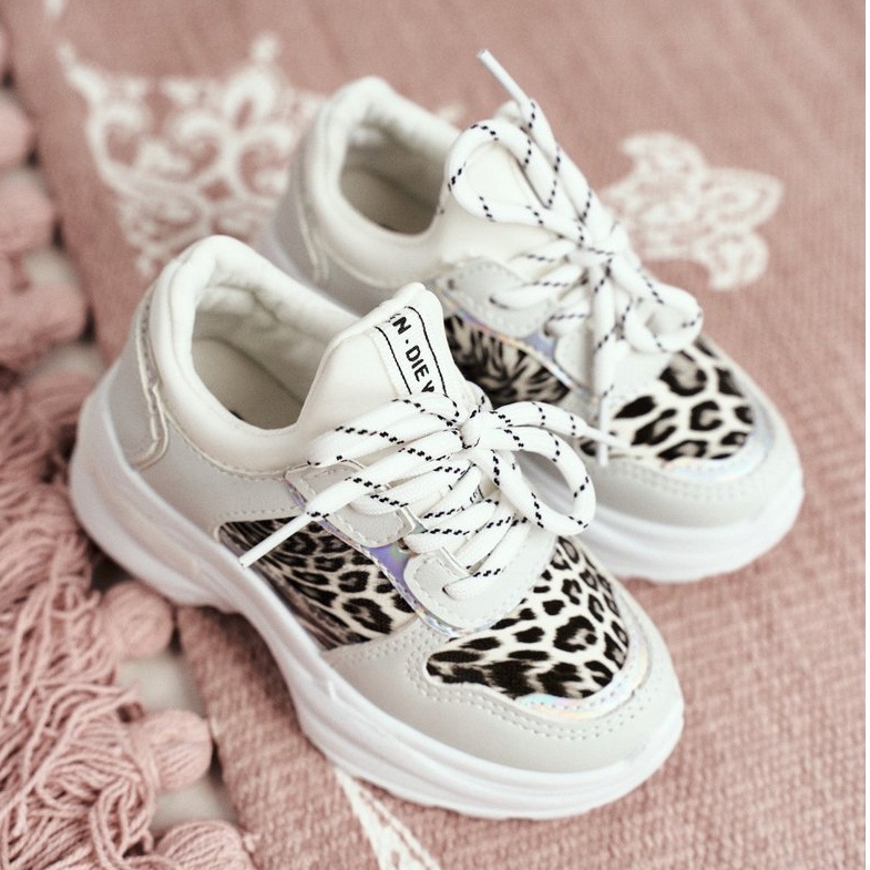 FRROCK Valkoiset Penny Leopard Print Lasten urheilukengät valkoinen harmaa 1