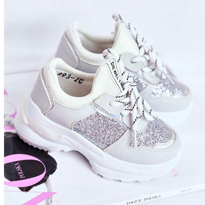 FRROCK Lasten urheilukengät, joissa on Brocade Silver Matylda valkoinen harmaa 1