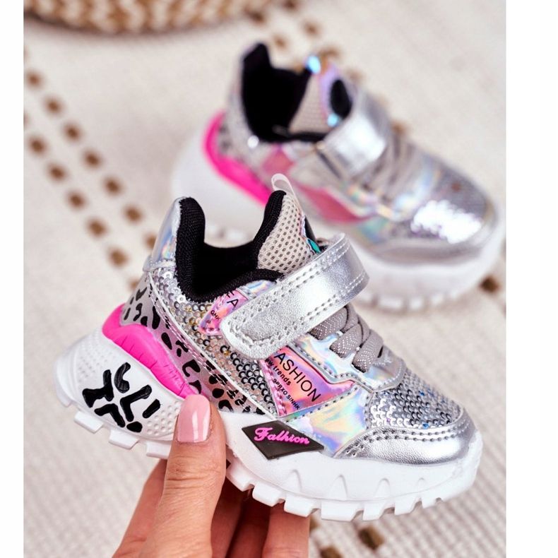 FRROCK Urheilulliset lasten kengät tarranauhalla hopealla Ole onnellinen harmaa 2