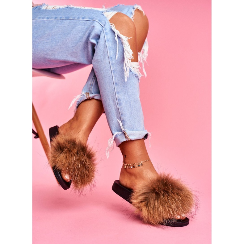 Naisten tohvelit, joissa on luonnollinen turkis Camel Naturis ruskea 1