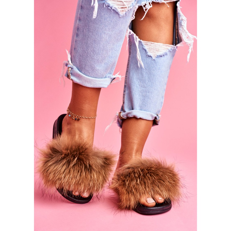 Naisten tohvelit, joissa on luonnollinen turkis Camel Naturis ruskea 2