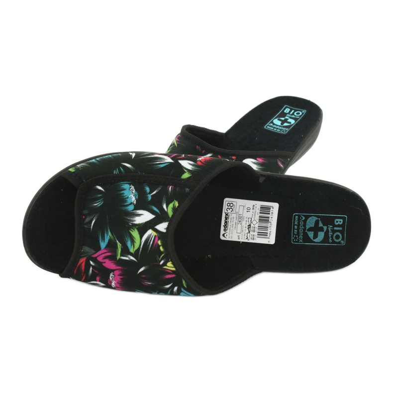 Naisten tossut kukat Adanex 24301 musta sininen vaaleanpunainen vihreä 4