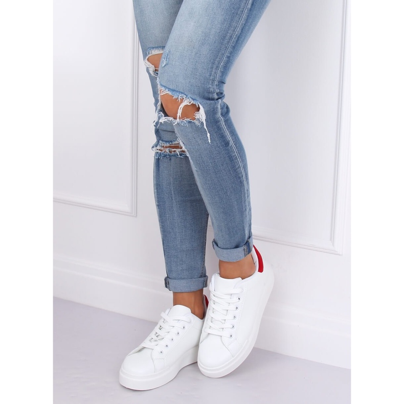 Valkoiset naisten lenkkarit 85-428 VALKOINEN / PUNAINEN 2