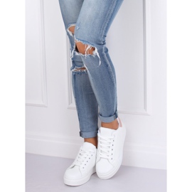 Valkoiset naisten lenkkarit 85-428 WHITE / PINK valkoinen vaaleanpunainen 1