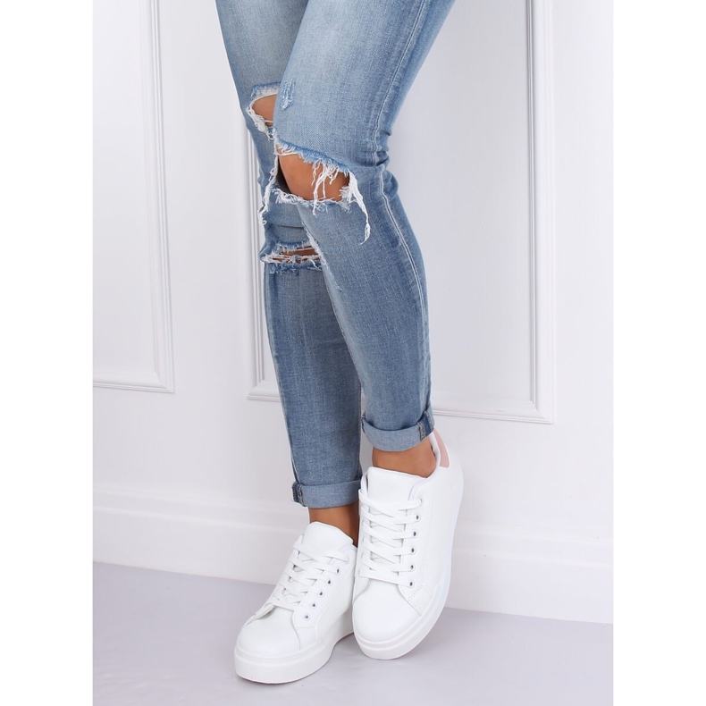 Valkoiset naisten lenkkarit 85-428 WHITE / PINK valkoinen vaaleanpunainen 1