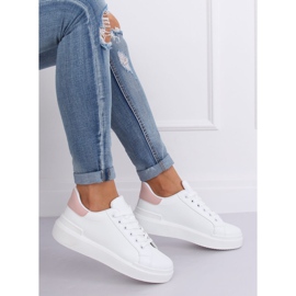 Valkoiset naisten lenkkarit 85-428 WHITE / PINK valkoinen vaaleanpunainen 2