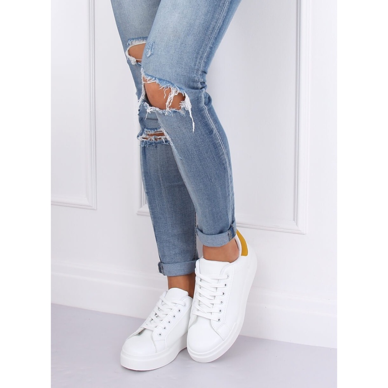 Valkoiset naisten lenkkarit 85-428 VALKOINEN / KELTAINEN 1