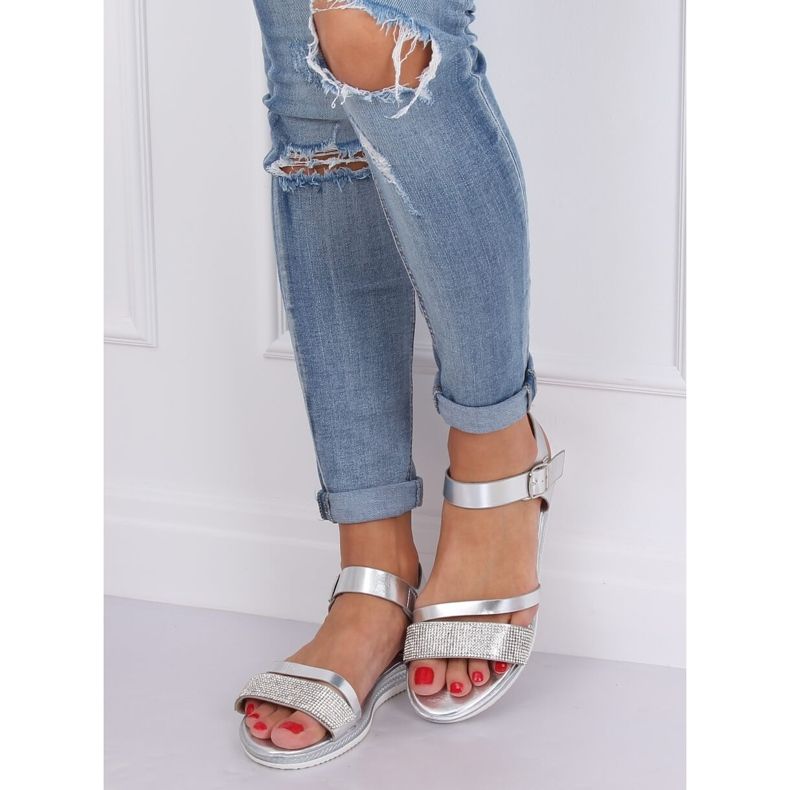 Hopeiset naisten sandaalit D-118 Silver harmaa 1