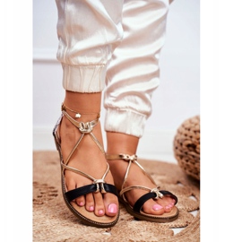 S.Barski Naisten sandaalit Flat Black ja Gold Barski Samim musta keltainen 1